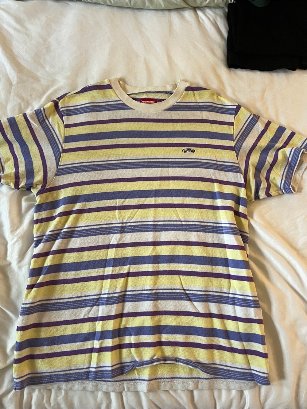Supreme Yellow, White, & Purple Striped Short Sleeve Tee! Men’s Large